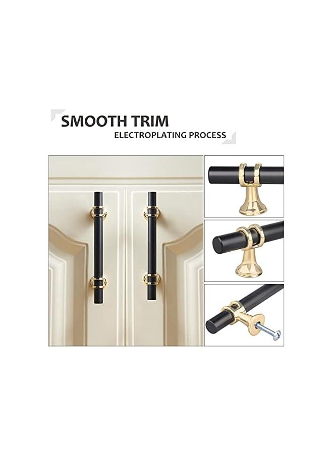 PROMASS promass 6PCS 96mm Kitchen Cupboard Handle, Cabinet Door T Bar Handle Zinc Alloy Solid Pull Handles for Cupboard Drawer Wardrobe Furniture Sideboard with Screws - Black with Golden Base  - Image 3