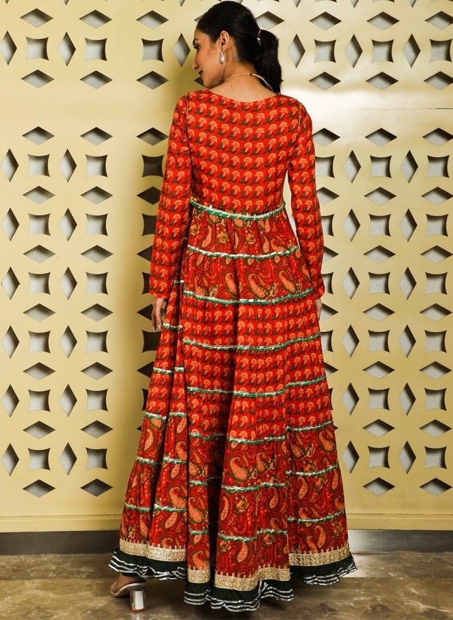 فستان ماكسي قطني مطبوع بنقوش عرقية للنساء