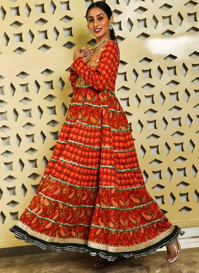 فستان ماكسي قطني مطبوع بنقوش عرقية للنساء