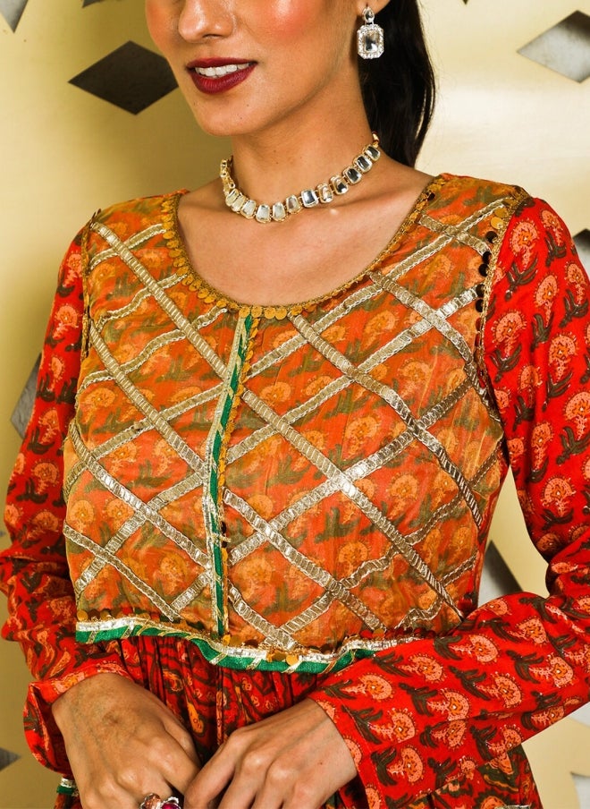 فستان ماكسي قطني مطبوع بنقوش عرقية للنساء