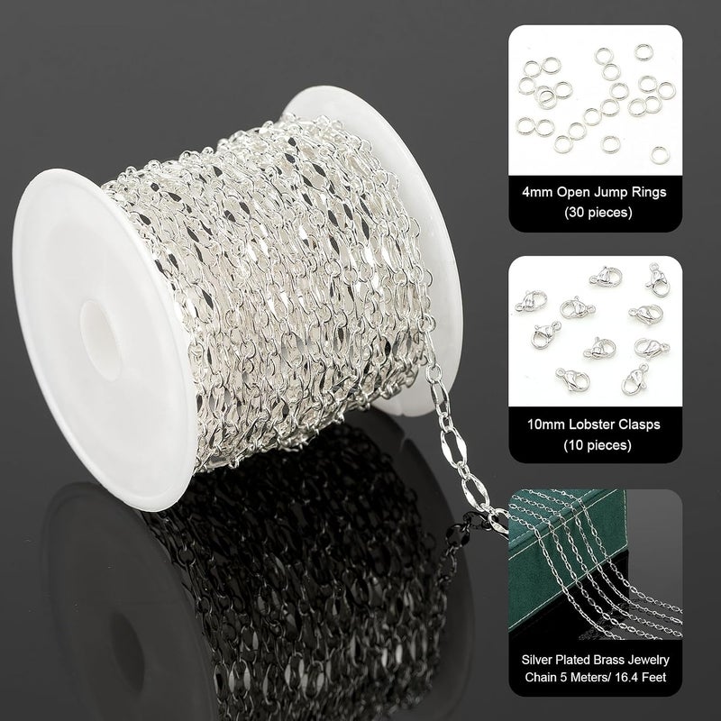 UMAOKANG 16.4 Feet Brass Chain for Jewelry Making Silver Plated Lip Chains Bulk Women Necklace Bracelet DIY Jewelry Supplies - Image 2