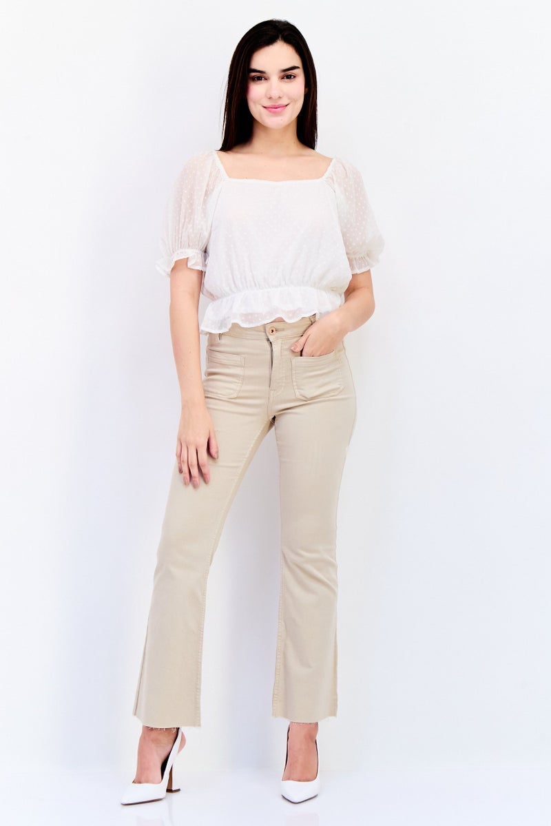 ONLY Women Square Neck Short Sleeve Textured Top, White  - Image 4