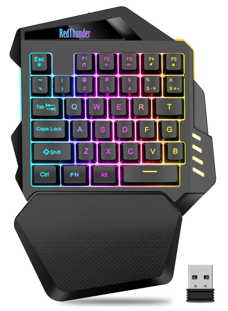 RedThunder Wireless One-Handed Gaming Keyboard, 2.4Ghz RGB Backlit Mini Gaming Keypad, Rechargeable 2000mAh Battery for PC Gamer  - Image 1