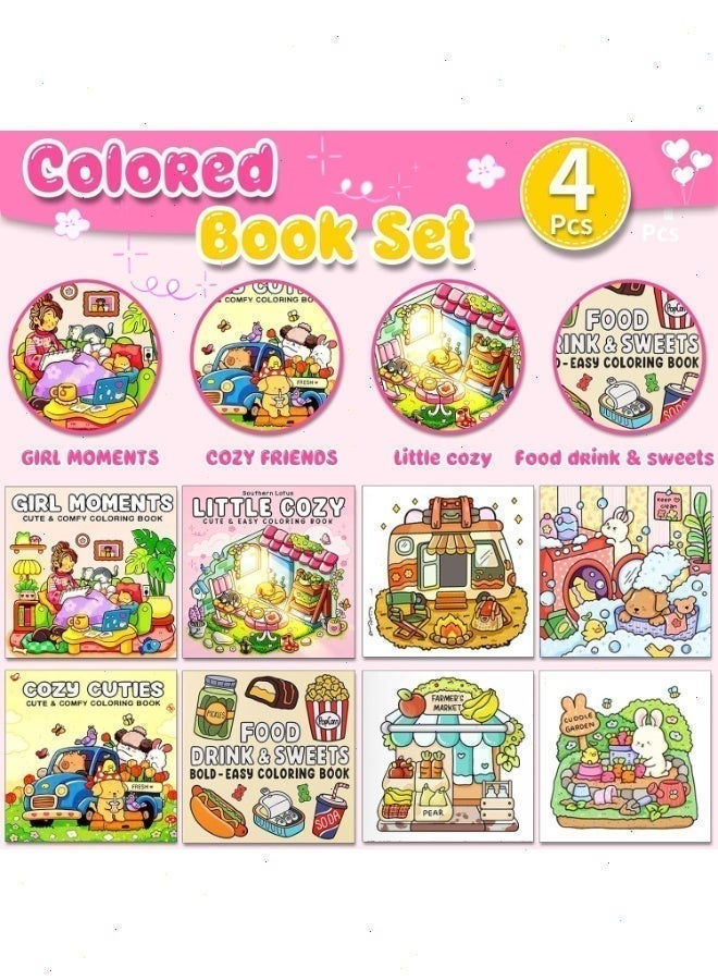 Yoawllty Coloring Book 4Pcs for Teens: Square Art Coloring Book with Super Cute Animal & Goods Characters, Ideal for Relaxation & Stress Relief - Image 4