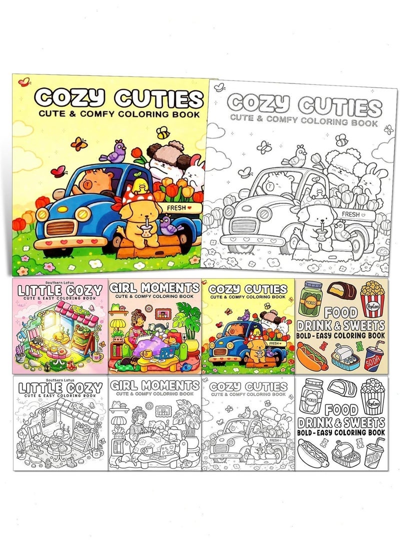 Yoawllty Coloring Book 4Pcs for Teens: Square Art Coloring Book with Super Cute Animal & Goods Characters, Ideal for Relaxation & Stress Relief - Image 5