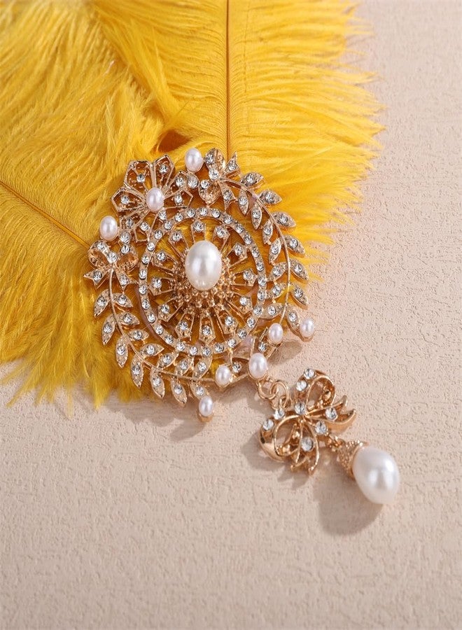 Aimimier Bridal 1920s Flapper Yellow Feather Clip with Crystal Brooch Bow Pendant Roaring 20s Feather Headpiece Prom Party Festival Hair Accessories for Women - Image 4