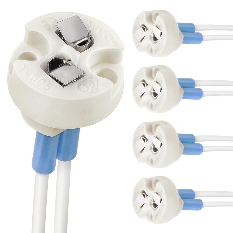 DiCUNO G4, GU5.3 Bi-Pin Ceramic Base Socket, MR16, MR11 Halogen Incandescent LED Bulb Holder Wire Connector (5pcs) - Image 1
