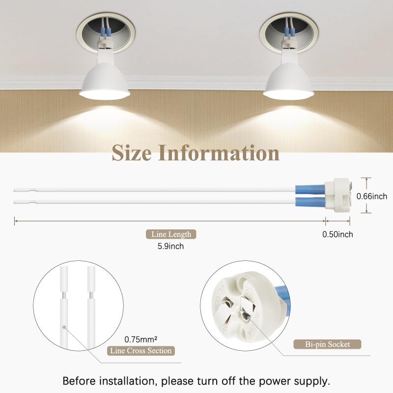 DiCUNO G4, GU5.3 Bi-Pin Ceramic Base Socket, MR16, MR11 Halogen Incandescent LED Bulb Holder Wire Connector (5pcs) - Image 2