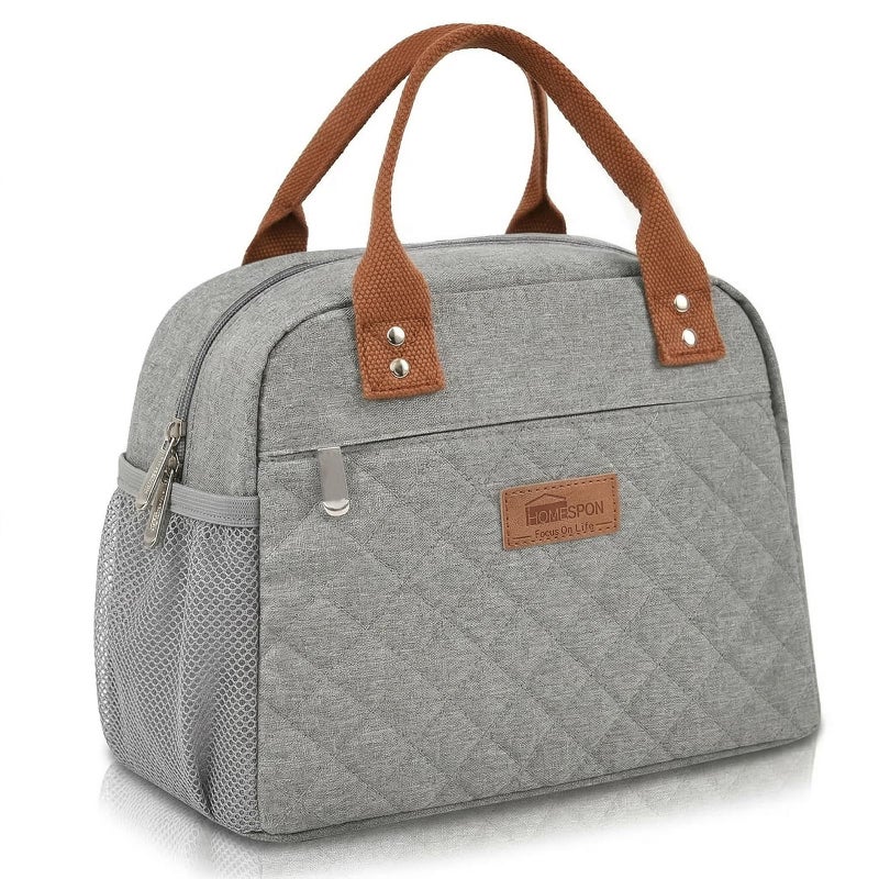 HOMESPON Insulated Lunch Bag for Women Men Adults Lunch Tote with Front Pocket Lunch Box Container Cooler Bag for Work Picnic Grey - Image 2