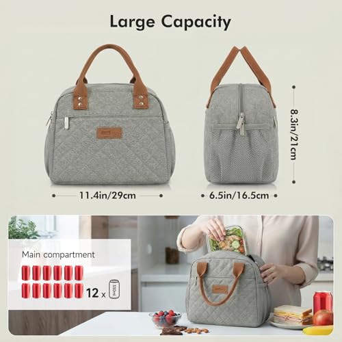 HOMESPON Insulated Lunch Bag for Women Men Adults Lunch Tote with Front Pocket Lunch Box Container Cooler Bag for Work Picnic Grey - Image 3