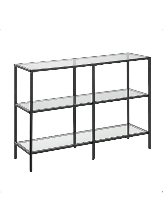 YINZUO Modern Clear Glass Table Set Black Metal Frame Console Table, Coffee Table & End Table Minimalist Living Room Furniture Set for Home & Office - Image 1