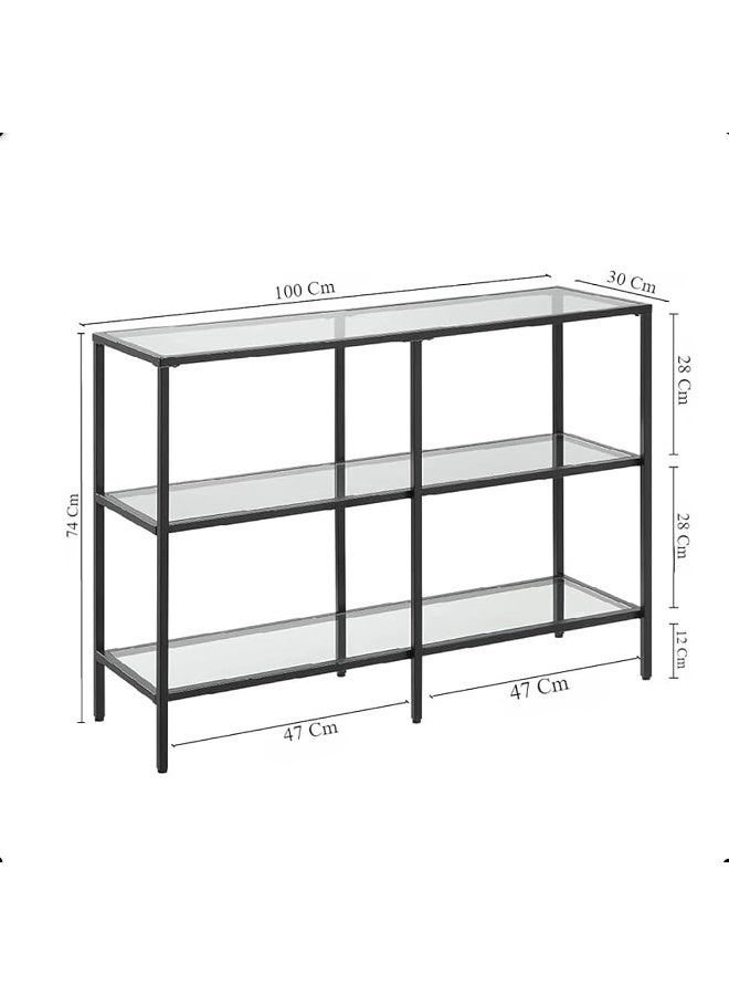 YINZUO Modern Clear Glass Table Set Black Metal Frame Console Table, Coffee Table & End Table Minimalist Living Room Furniture Set for Home & Office - Image 3
