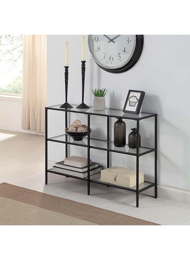 YINZUO Modern Clear Glass Table Set Black Metal Frame Console Table, Coffee Table & End Table Minimalist Living Room Furniture Set for Home & Office - Image 2
