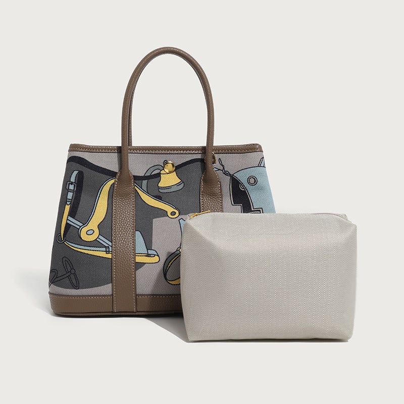 Graffiti Painted Canvas Patchwork Garden Bag New Arrival Handbag Large Capacity Leather Contrast Color Tote Bag Women'S Crossbody Bag - Image 1