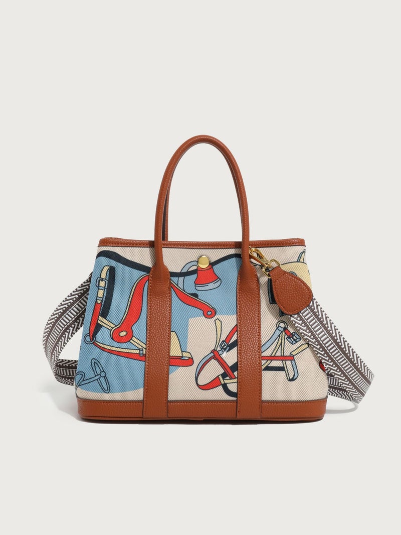 Graffiti Painted Canvas Patchwork Garden Bag New Arrival Handbag Large Capacity Leather Contrast Color Tote Bag Women'S Crossbody Bag - Image 2