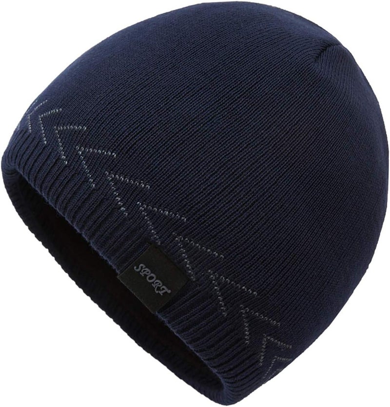 OMECHY Mens Winter Warm Knitting Hats Plain Skull Beanie Cuff Toboggan Knit Cap - Image 1