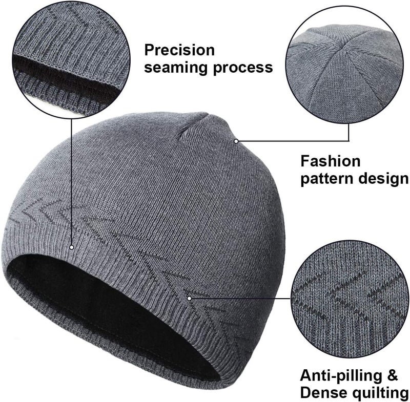 OMECHY Mens Winter Warm Knitting Hats Plain Skull Beanie Cuff Toboggan Knit Cap - Image 2