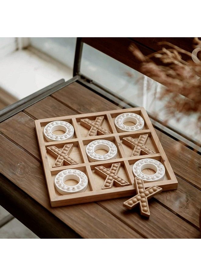 NIKKY HOME - Tic Tac Toe Wood Board Game For Kids Family 10.6 Inch Rustic Wooden Coffee Table Decor Wood & White - Image 1