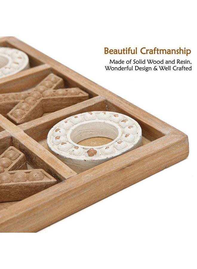 NIKKY HOME - Tic Tac Toe Wood Board Game For Kids Family 10.6 Inch Rustic Wooden Coffee Table Decor Wood & White - Image 1