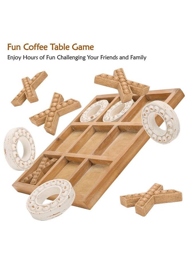 NIKKY HOME - Tic Tac Toe Wood Board Game For Kids Family 10.6 Inch Rustic Wooden Coffee Table Decor Wood & White - Image 1