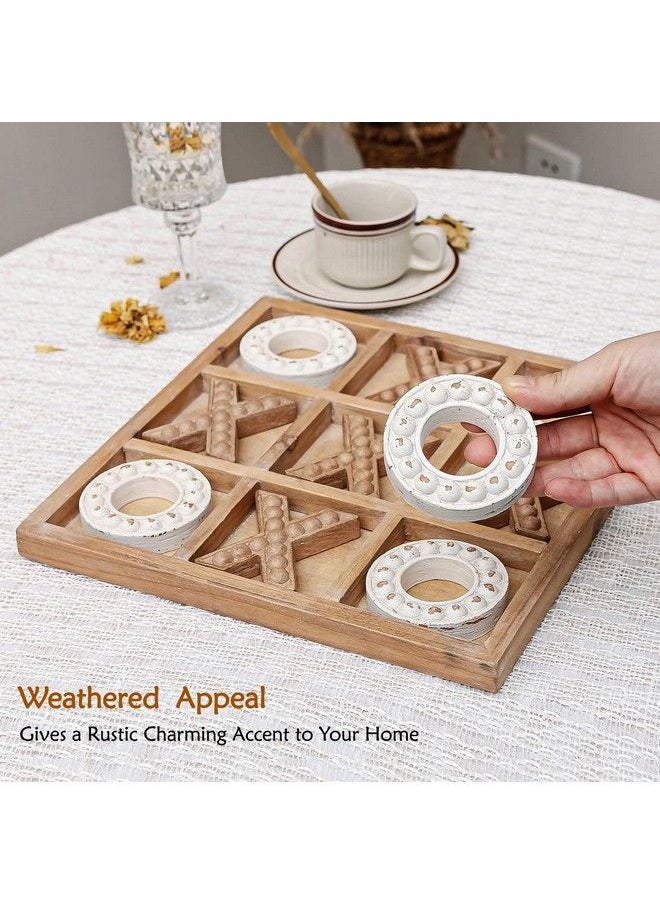 NIKKY HOME - Tic Tac Toe Wood Board Game For Kids Family 10.6 Inch Rustic Wooden Coffee Table Decor Wood & White - Image 1