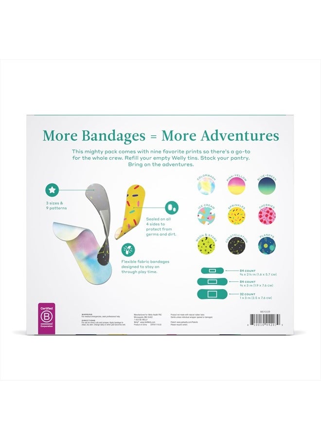 Welly - Bandage Refill Ready Pack | Adhesive Flexible Fabric Bandages | Bulk Assorted Shapes and Patterns for Minor Cuts, Scrapes, and Wounds - 200 Count - Image 1
