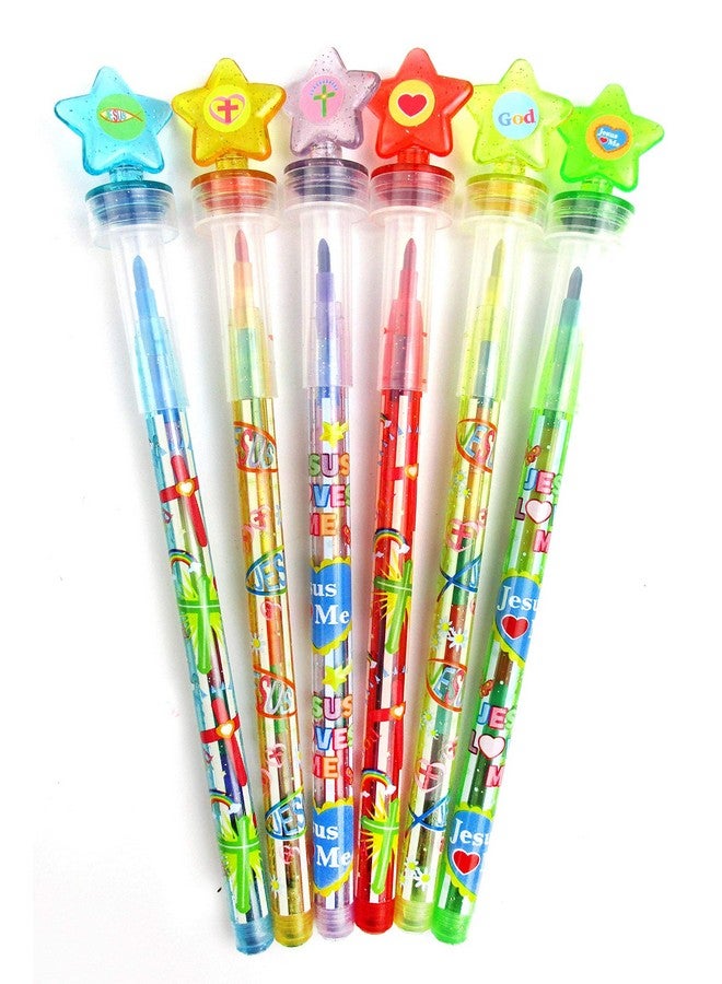 TINYMILLS 24 Pcs Religious Christian 2 in 1 Stackable Stacking Crayon with Extra Stamper Topper, Sunday School Classroom Rewards, Prizes, Christian Toys Sunday School Rewards - Image 2