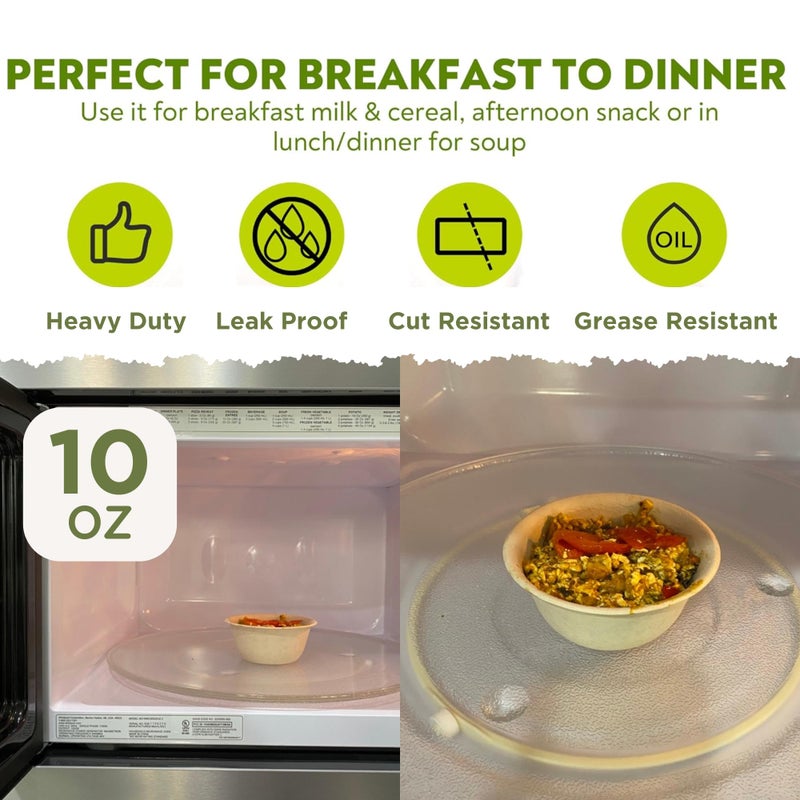 Enviro Safe Home 10 Oz Bamboo الأوعية التي يمكن التخلص منها للحساء الساخن 100 حزمة - فرن صغير القابل للخدمة الميكروويف آمنة - مثالية لوجبات الطعام الساخنة Acai والمزيد - تسرب الصديق للبيئة - Image 3