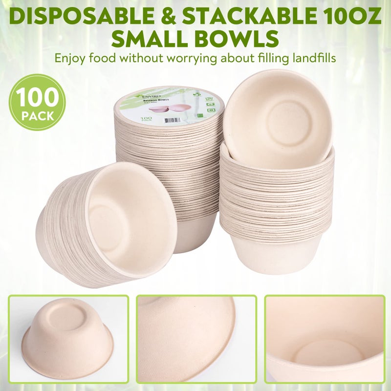 Enviro Safe Home 10 Oz Bamboo الأوعية التي يمكن التخلص منها للحساء الساخن 100 حزمة - فرن صغير القابل للخدمة الميكروويف آمنة - مثالية لوجبات الطعام الساخنة Acai والمزيد - تسرب الصديق للبيئة - Image 5