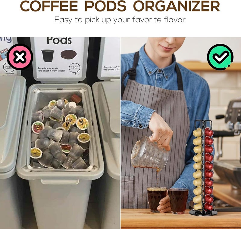 Recaps Coffee Capsules Holder Compatible with Nespresso, Coffee Pod Holder for Original 40 Coffee Capsules, Rotating Design, Coffee Storage Rack for 40 Pcs Pods Coffee Holder Stand - Image 2