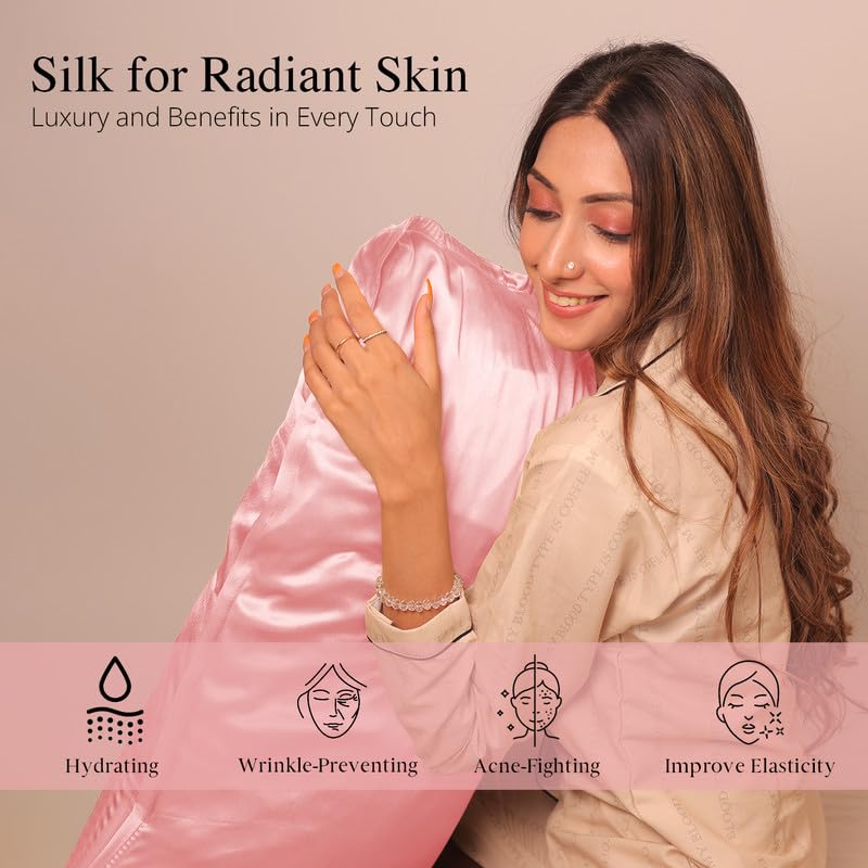 Furbo Mulberry Silk Pillowcase Pure Mulberry Silk Pillow Cover for Hair and Skin Anti Acne Luxury Blush Pink Pack of 1 - Image 5