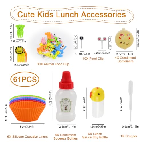 Abnaok 61PCS Silicone Lunch Box Dividers Bento Box Accessories Silicone Cupcake Liners, Lunch Box Accessories Including Food Picks Mini Condiment Bottles for Lunch Containers Accessories - Image 2