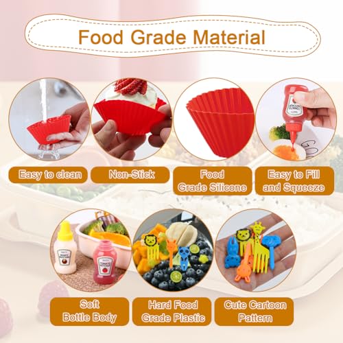 Abnaok 61PCS Silicone Lunch Box Dividers Bento Box Accessories Silicone Cupcake Liners, Lunch Box Accessories Including Food Picks Mini Condiment Bottles for Lunch Containers Accessories - Image 3