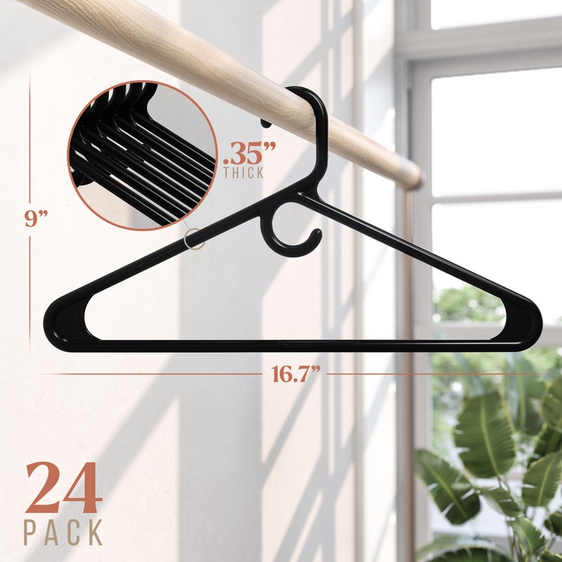 NEATERIZE Thick Heavy Duty Hangers - Black Plastic Clothes Hangers 24 Pack - Great for Coat Hanger, Jackets Jeans & Suit Hanger for Closet - New Apartment Essentials Percheros Ganchos para Colgar Ropa - Image 2