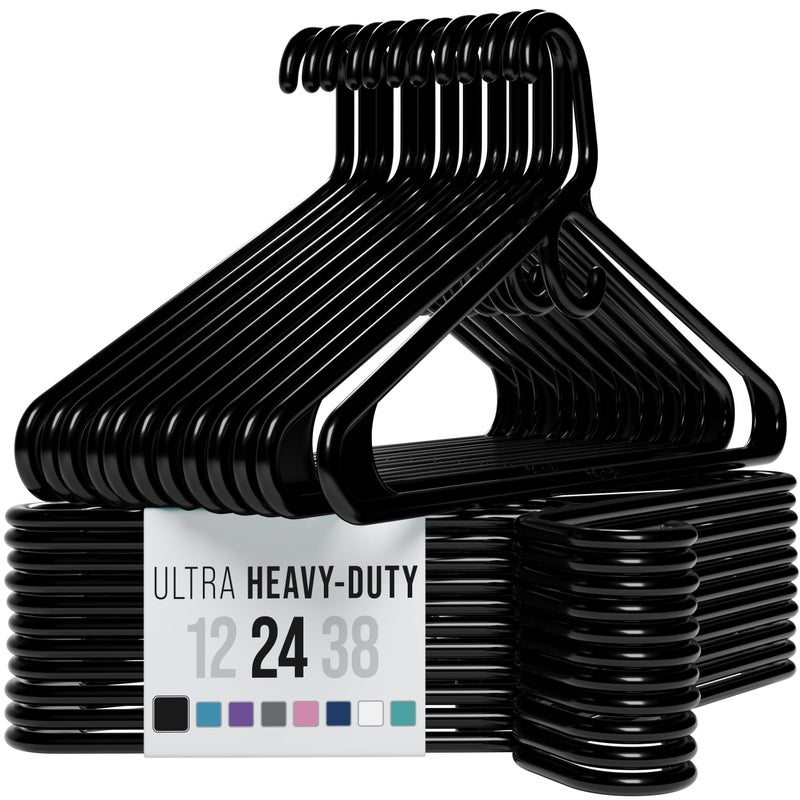 NEATERIZE Thick Heavy Duty Hangers - Black Plastic Clothes Hangers 24 Pack - Great for Coat Hanger, Jackets Jeans & Suit Hanger for Closet - New Apartment Essentials Percheros Ganchos para Colgar Ropa - Image 1