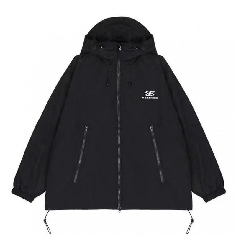 Functional Style Hooded Jacket Coat Men'S And Women'S Solid Color Couple Loose Casual Style Zipper - Image 1