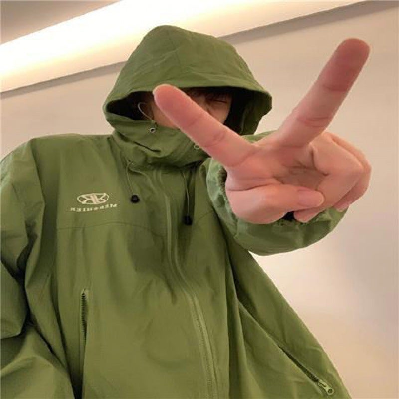 Functional Style Hooded Jacket Coat Men'S And Women'S Solid Color Couple Loose Casual Style Zipper - Image 4