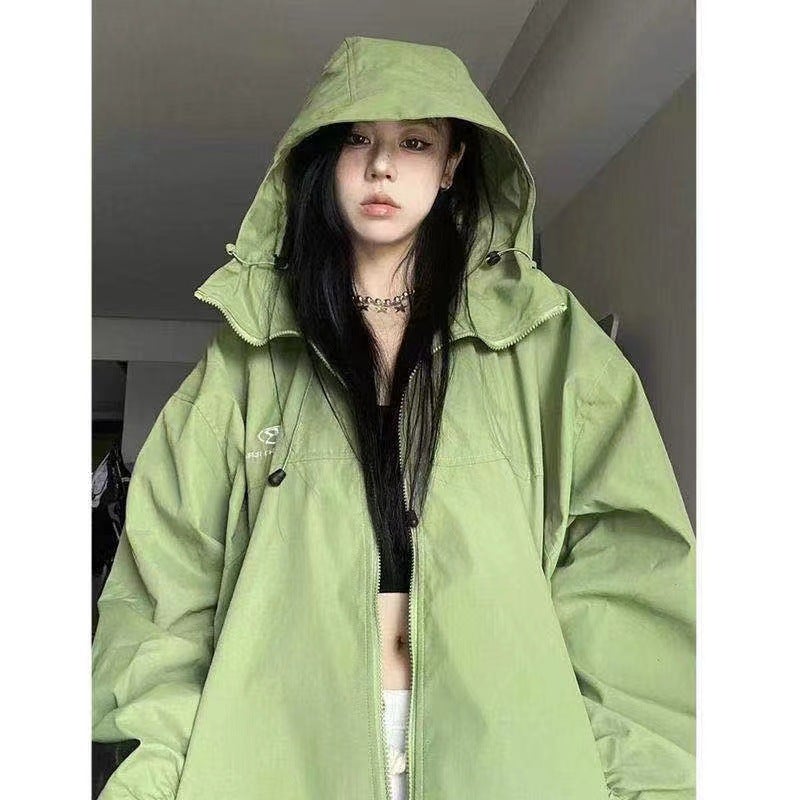 Functional Style Hooded Jacket Coat Men'S And Women'S Solid Color Couple Loose Casual Style Zipper - Image 5