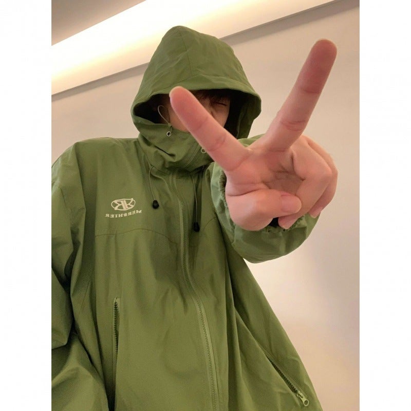 Functional Style Hooded Jacket Coat Men'S And Women'S Solid Color Couple Loose Casual Style Zipper - Image 2