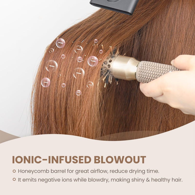 AIMIKE Round Hair Brush, 1 inch Barrel with Boar Bristles, Nano Thermal Ceramic & Ionic Tech, for Blow Drying, Styling, Curling and Shine + 4 Clips (Gold, Unisex, Fine Hair, Short Hair, Anti-Frizz) - Image 4