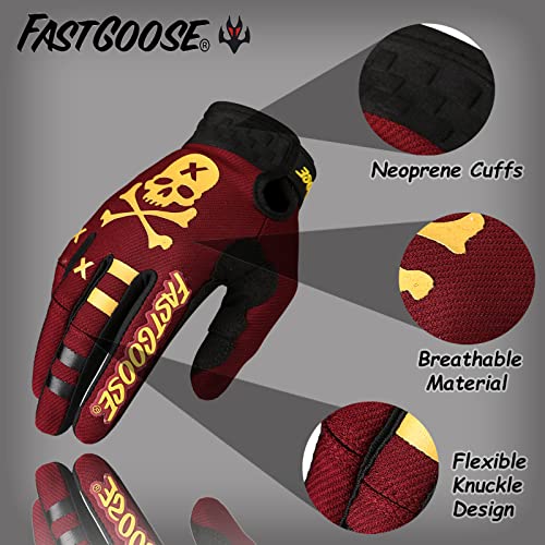 FASTGOOSE Dirt Bike Motocross Gloves Motorbike Riding Bike Gloves for Off Road Racing Cycling Maroon Medium - Image 3