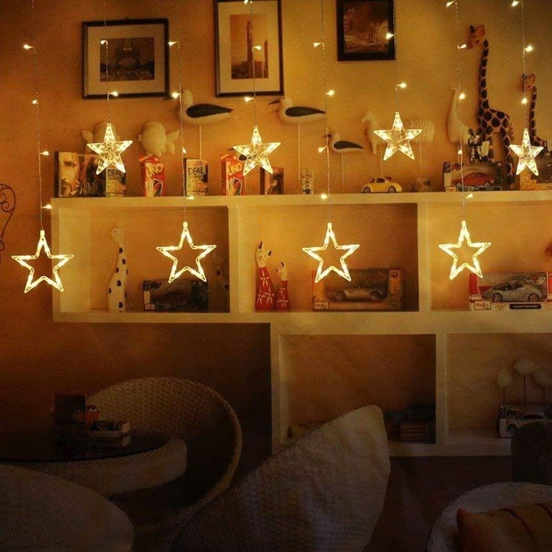 Errol Curtain Lights 12 Star Lights for Home Decoration 138 Led 25 Meter String Lights with 8 Flashing Modes Diwali Lights for Decoration for Home Christmas Wedding Party Warm White - Image 5
