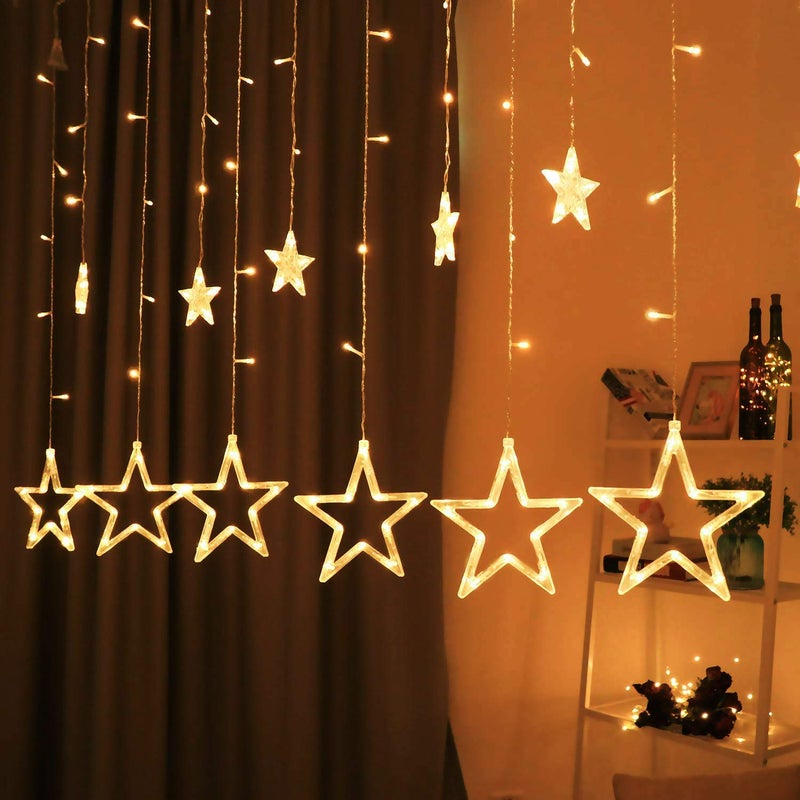 Errol Curtain Lights 12 Star Lights for Home Decoration 138 Led 25 Meter String Lights with 8 Flashing Modes Diwali Lights for Decoration for Home Christmas Wedding Party Warm White - Image 2