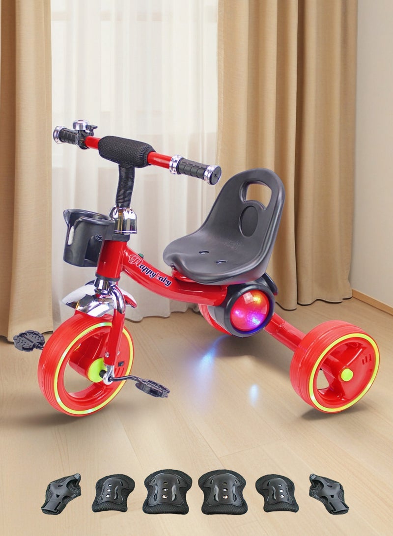 EASY FUTURE  Package Include  Protective Gear Set Kids Baby Tricycle with Light & Music Ride-On Toy Bicycle with Storage Basket (Blue/Red/Pink Options) - Image 1