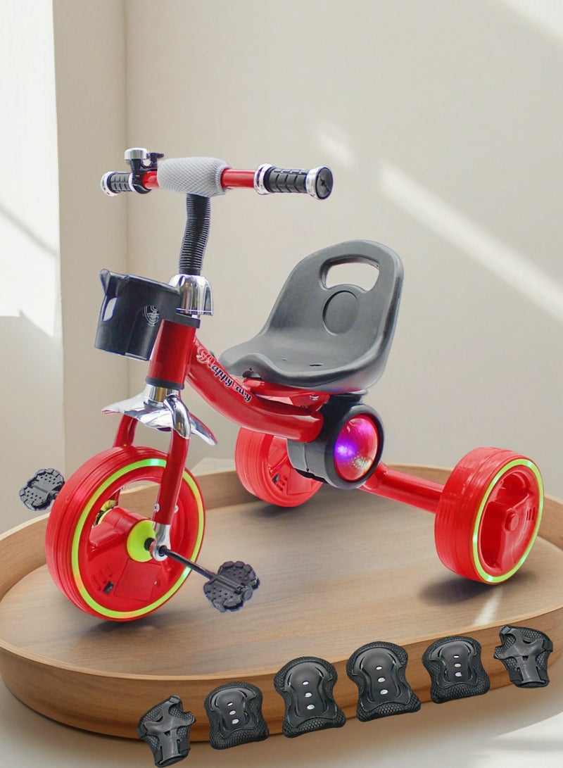 EASY FUTURE  Package Include  Protective Gear Set Kids Baby Tricycle with Light & Music Ride-On Toy Bicycle with Storage Basket (Blue/Red/Pink Options) - Image 5