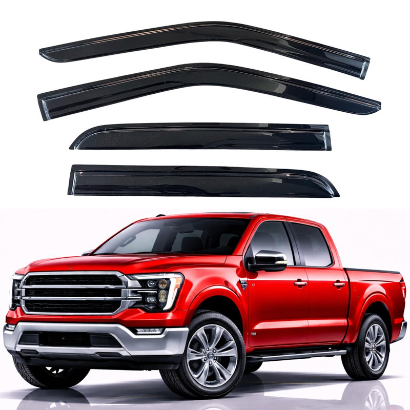 KPY Rain Guards Fit for 2015-2026 Ford F150 SuperCrew, Out-Channel Window Visor Vent Deflector 4PC, Truck Accessories for 2017-2026 F150 Raptor F250 F350 F450 F550 Super Duty Crew Cab (Full-Size Cabs) - Image 1