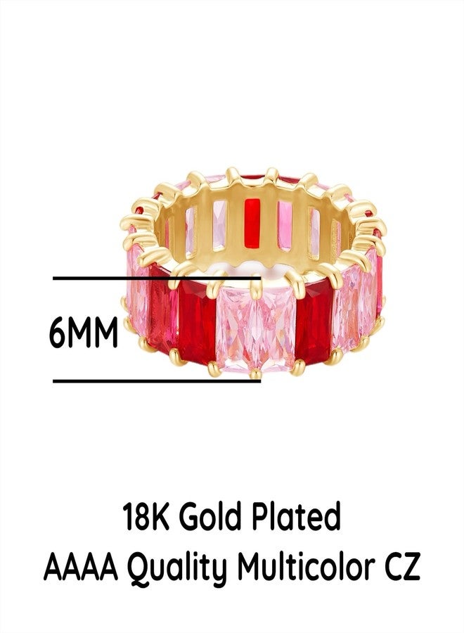 AFFY Eternity Rainbow Ring 18K Gold Plated Emerald-Cut Multi Color AAA Created-Gemstone Rainbow Ring, Stackable Ring, Wedding Band for Women, Gift For Her, Ring Size - 6, Yellow Gold, Cubic Zirconia - Image 2