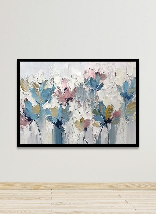 ماركتنا لوحة جدارية قماشية فنية لتزيين الحائط بتصميم ورود  مع برواز اسود مجوف مقاس 120x80سم قطعة واحدة - Image 1