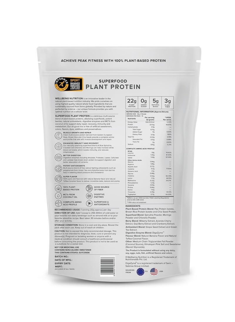 WELLBEING NUTRITION Wellbeing Nutrition Organic Vegan Plant Protein Isolate Powder | 22g Protein, 5g BCAA European Pea & Brown Rice Protein | Superfoods, Fiber for Muscle Growth & Recovery | British Banoffee Pie -500gm  - Image 2