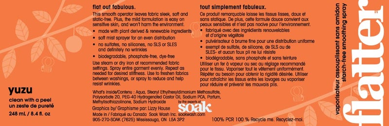 Soak Flatter Smoothing Spray by | Naturally-derived Wrinkle Release Spray | Starch-Free Alternative for Ironing, Quilting & Sewing | 8oz | (Yuzu) - Image 4
